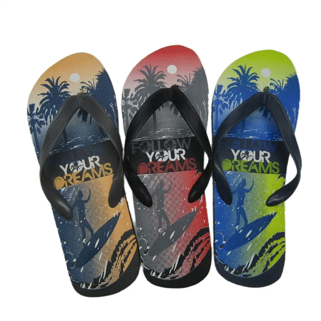 New Design Summer Beach Custom Mens Flip Flops PE Sole PVC Strap Home Slippers Men Customized Print and Logo Flip Flops Men